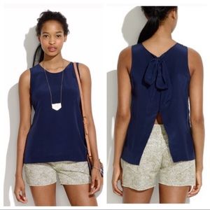 Madewell Navy Silk Tank w/ Back Bow Tie & Slit (M)